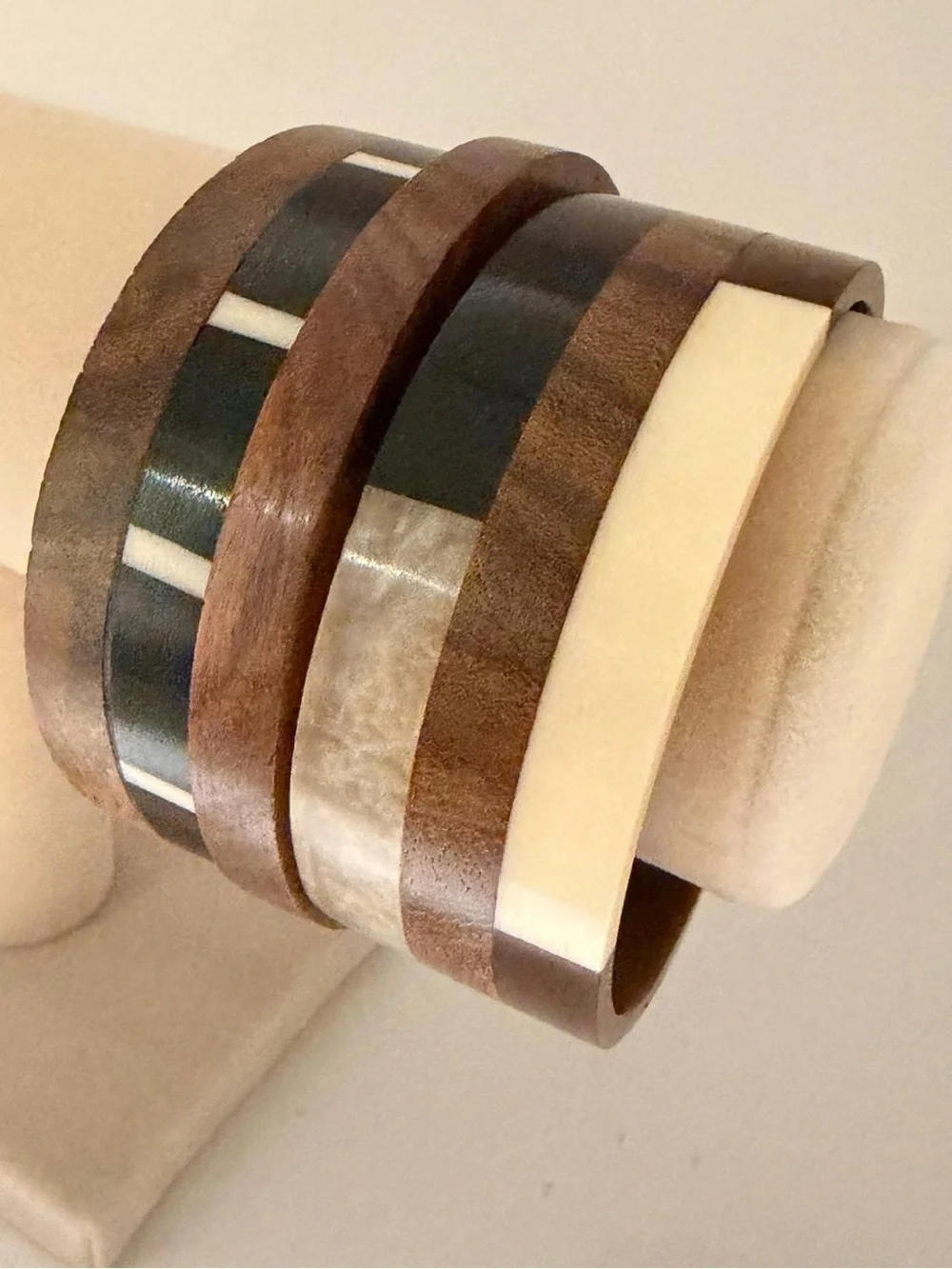 Zara Men’s and Women’s Wood and Ivory Inlay Cuff Bracelet